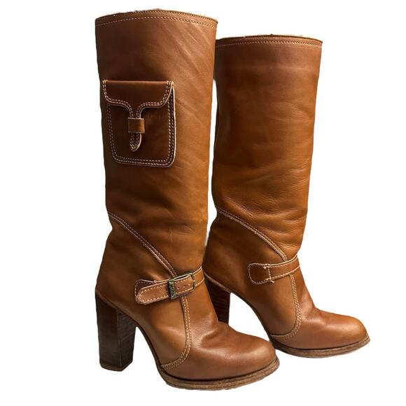 Zodiac Brown Leather Knee High Boots Block Heel Utility Pocket Y2K 2000s 5M main image 6